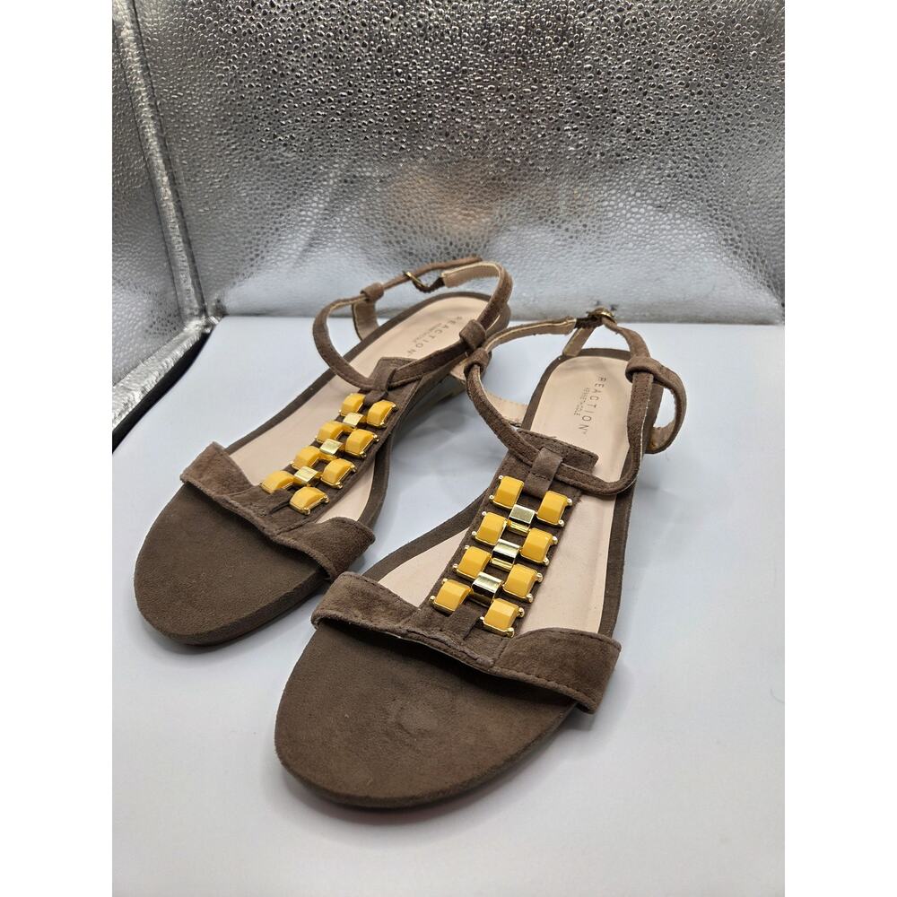 Kenneth Cole Reaction Brown Suede & Gold Flat Sandals - Women's Size 9